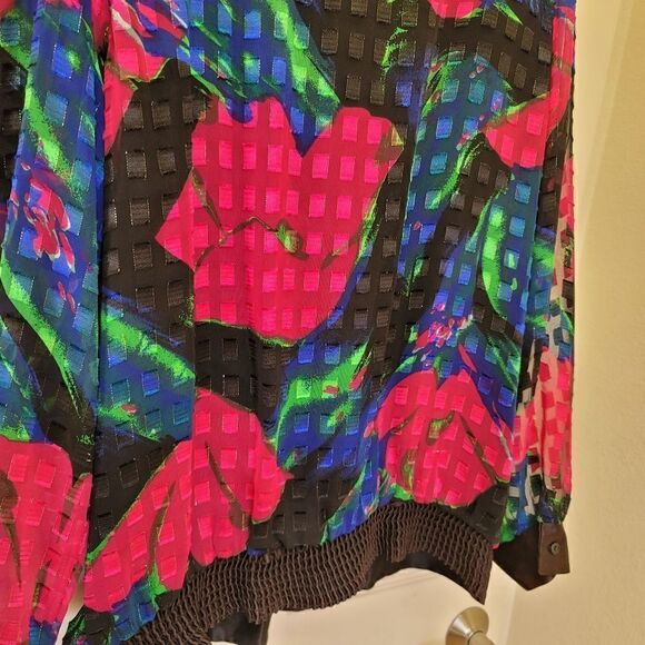 Teddi womens plus size 2x vintage 80's floral poppy bright neon black geometric - Picture 7 of 7